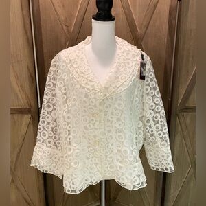 Nabi Women's Top XL white sheer button-up circle eyelet pattern